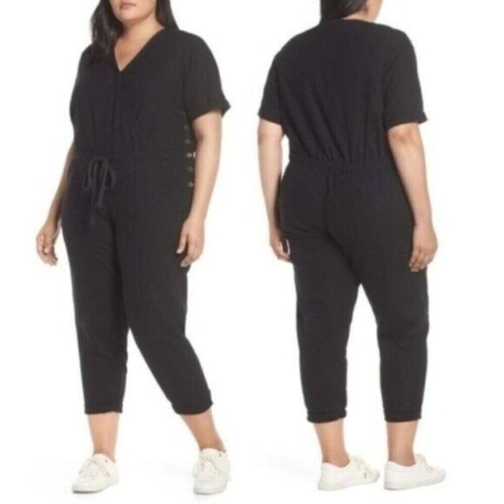 Caslon Faux Wrap Utility Jumpsuit V-Neck Boilersuit in Black NWT (Plus Size 18W)